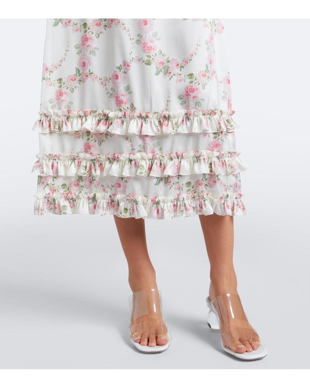 Simone Rocha Natural Floral Lace-Trimmed Satin Slip Dress