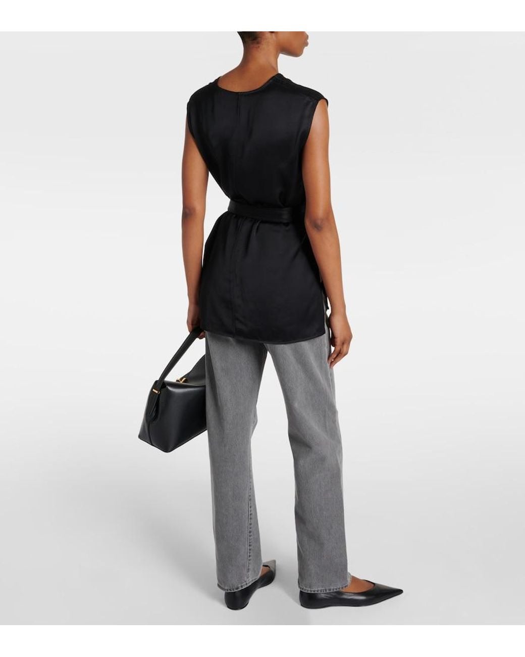 Totême Black Asymmetric Satin Top