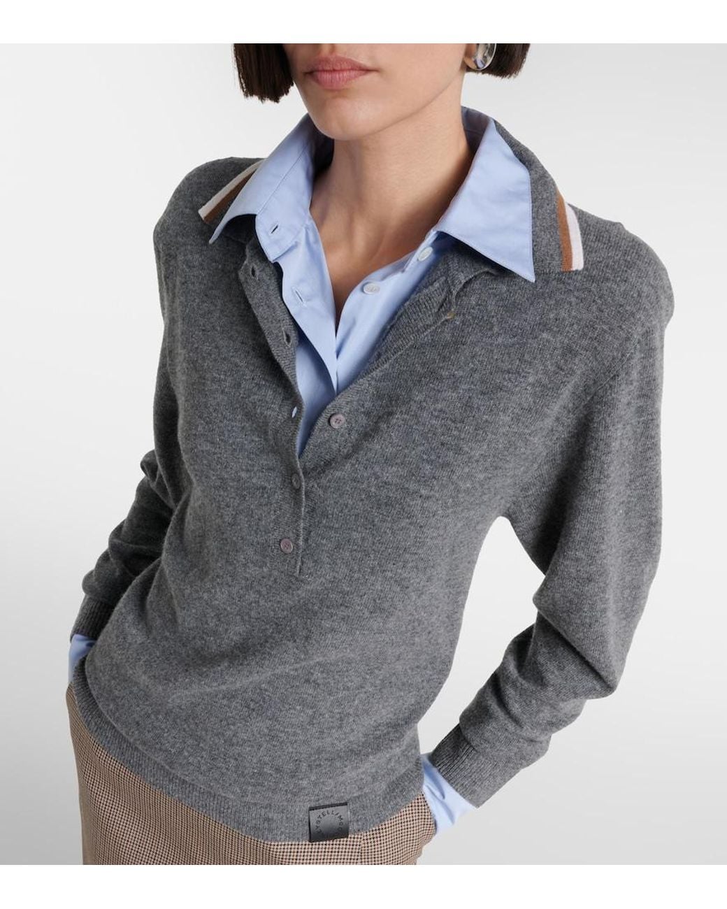 Stella McCartney Gray Layered Virgin Wool Polo Sweater