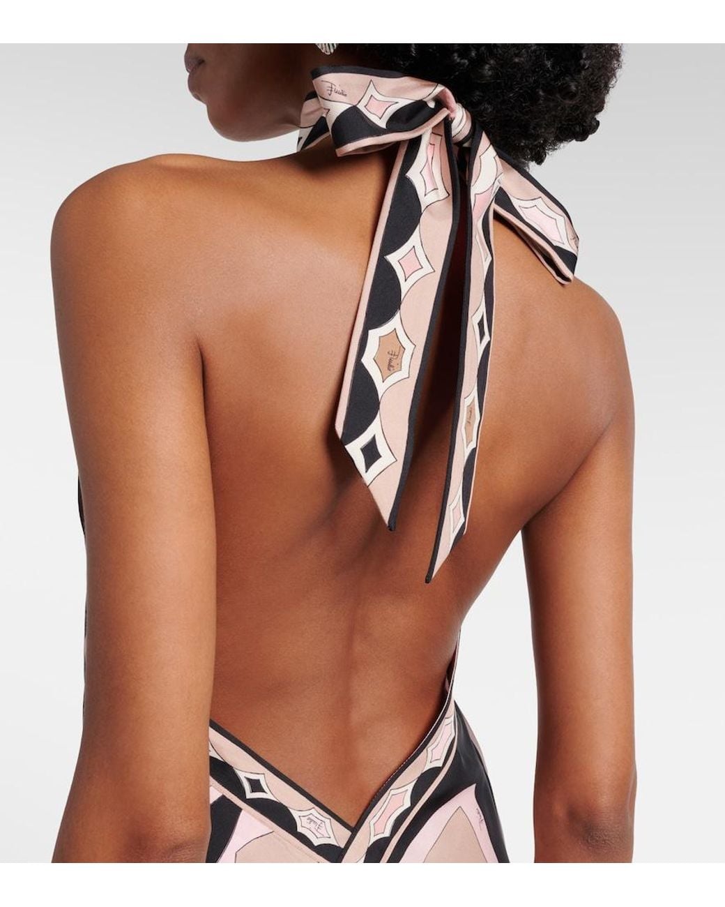 Emilio Pucci White Labirinto Halterneck Silk Twill Midi Dress