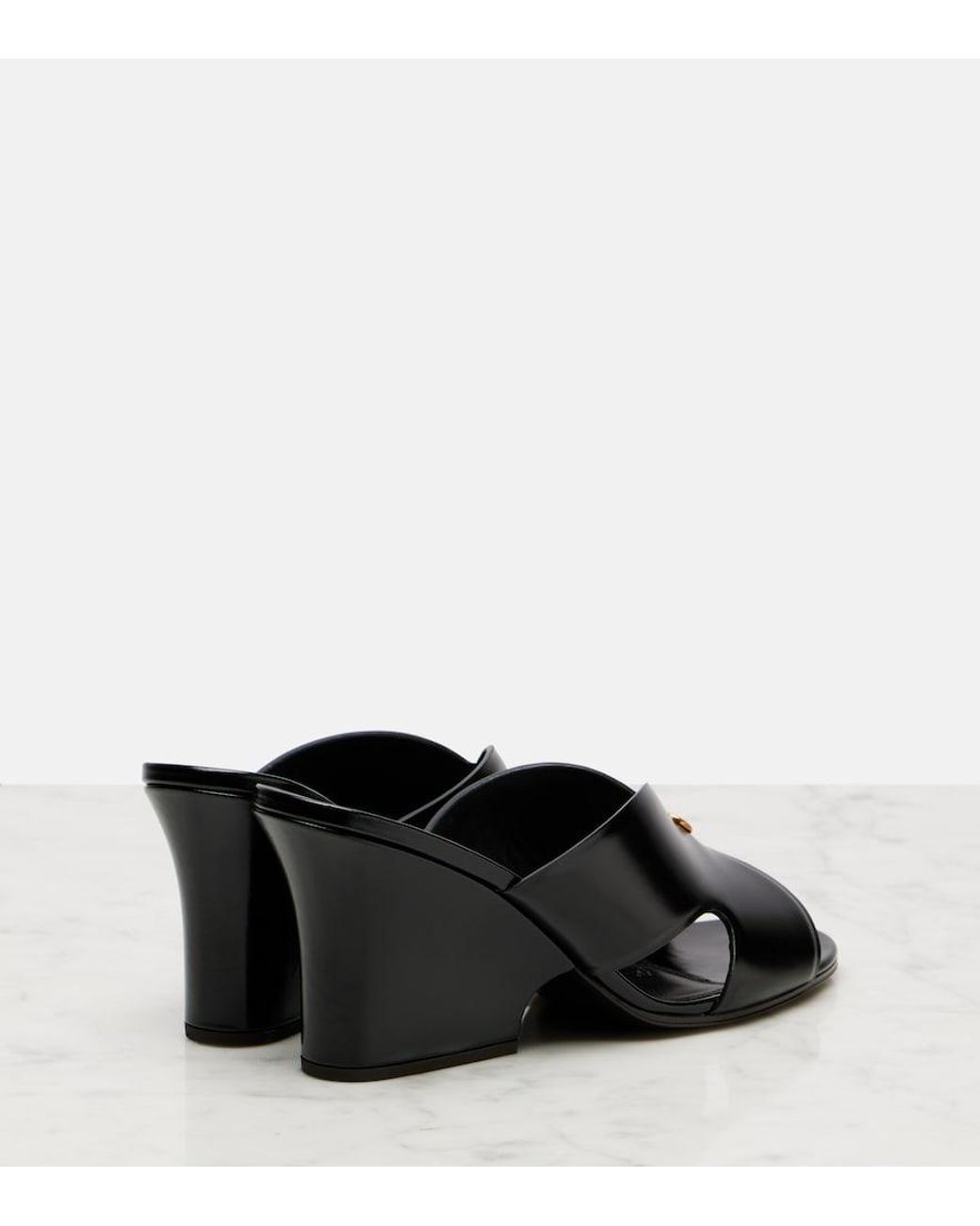 Loro Piana Black Vera 80 Leather Wedge Mules