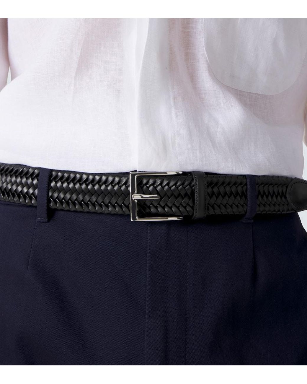 Rubinacci Black Braided Leather Belt for men