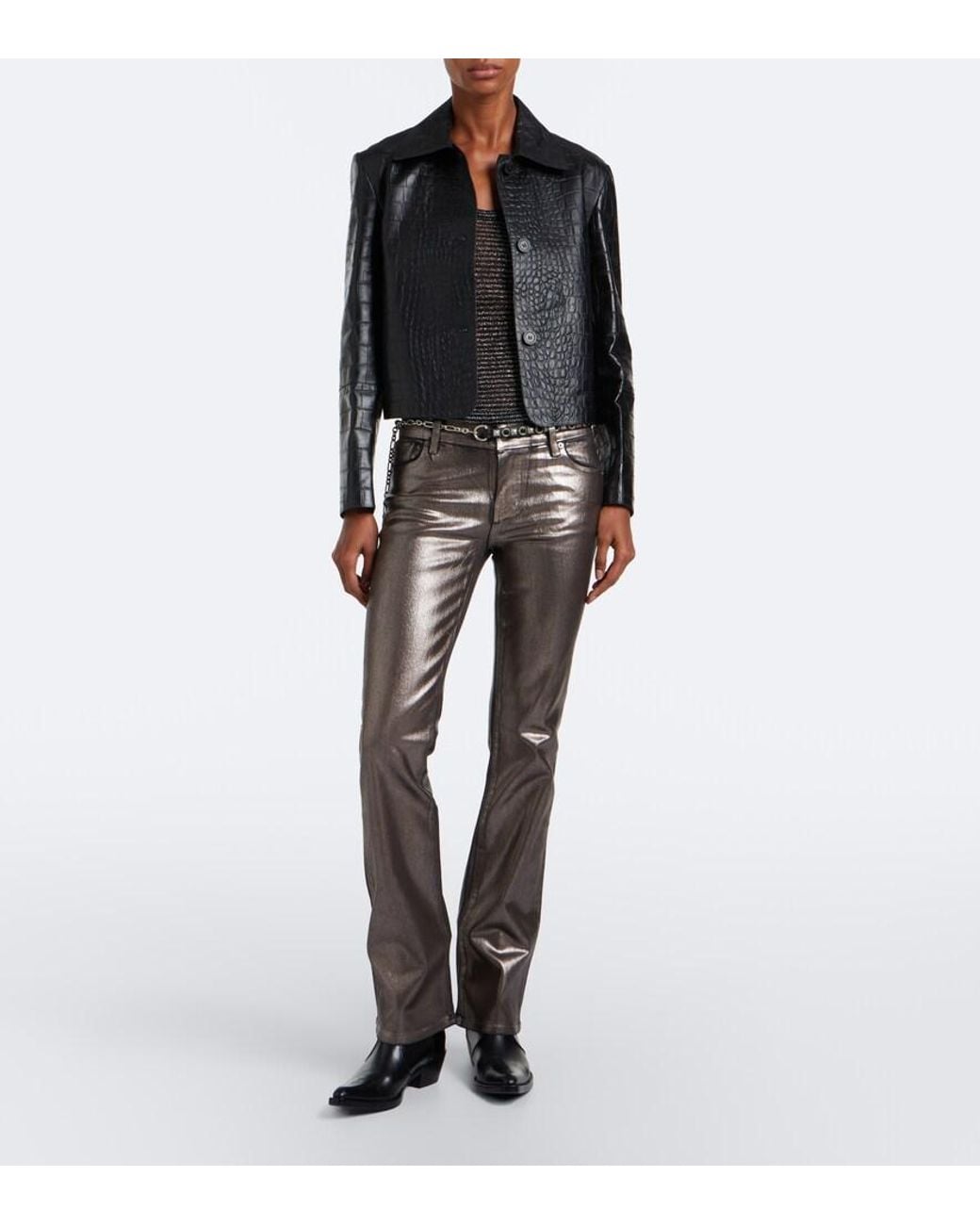 FRAME Gray Rodeo Coated Flared Jeans