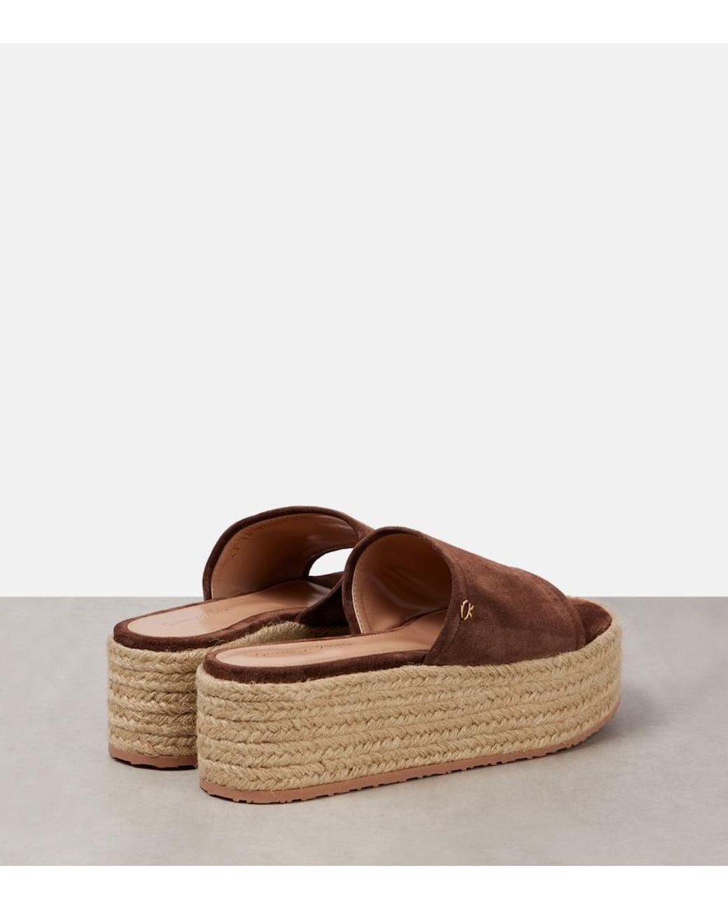 Gianvito Rossi Brown Suede Platform Espadrille Slides