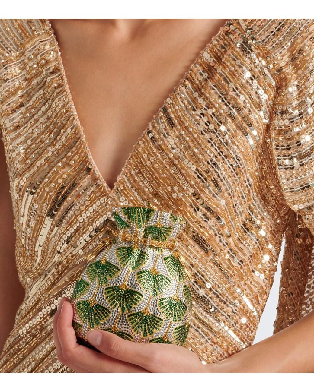 Judith Leiber Green Ginkgo Crystal-Embellished Clutch