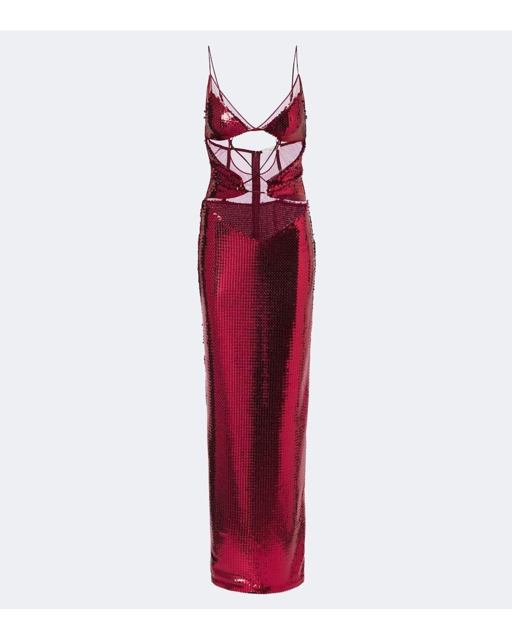 Nensi Dojaka Red Sequined Cutout Gown