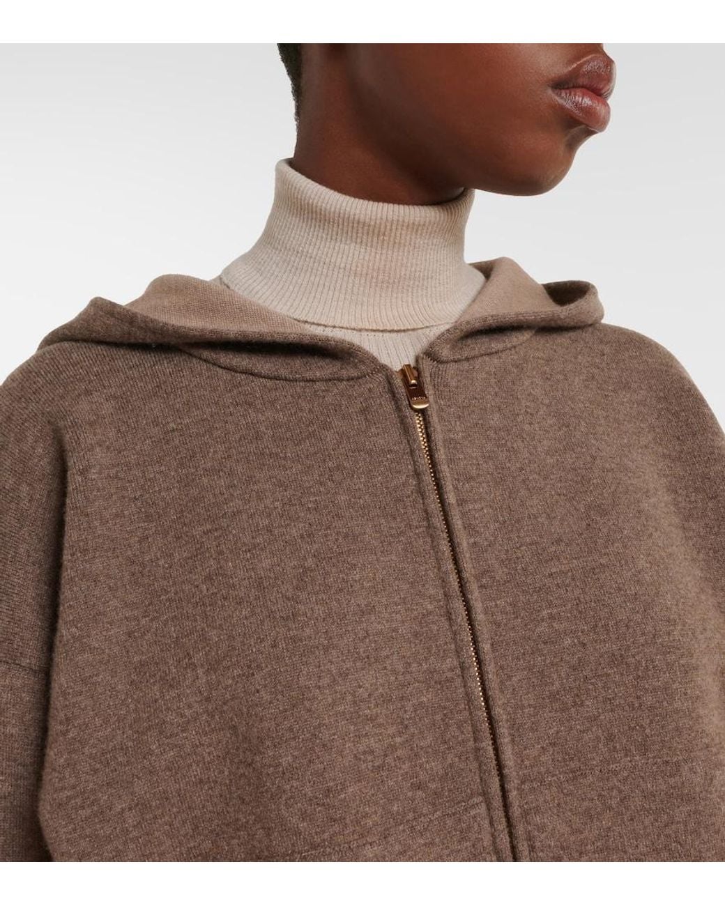 Agnona Brown Cashmere, Wool, And Silk Hoodie