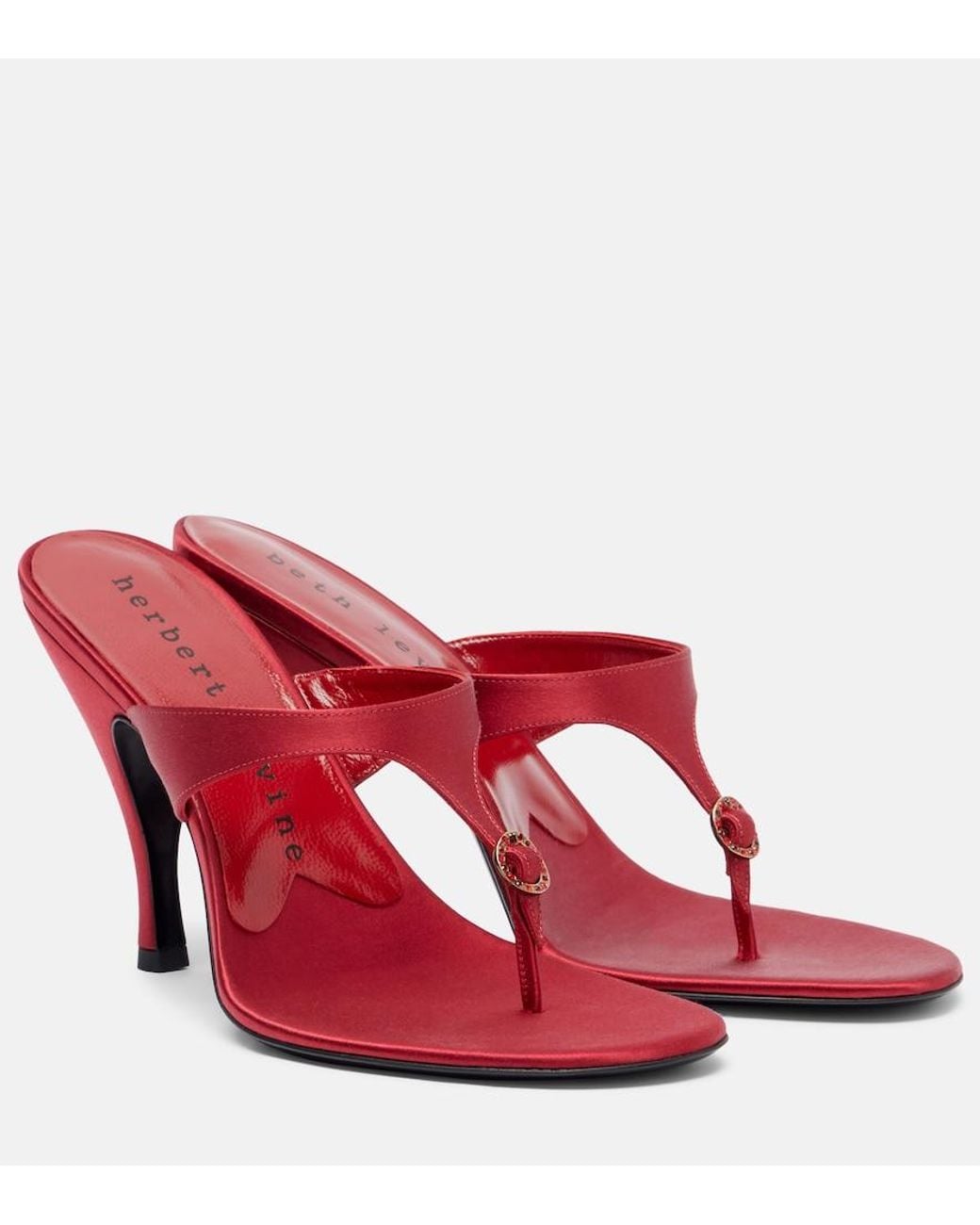 Herbert Levine Red Kiss And Tell Embellished Satin Thong Sandals