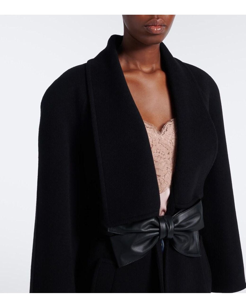 Valentino Garavani Black Bow-Detail Wool And Cashmere Coat
