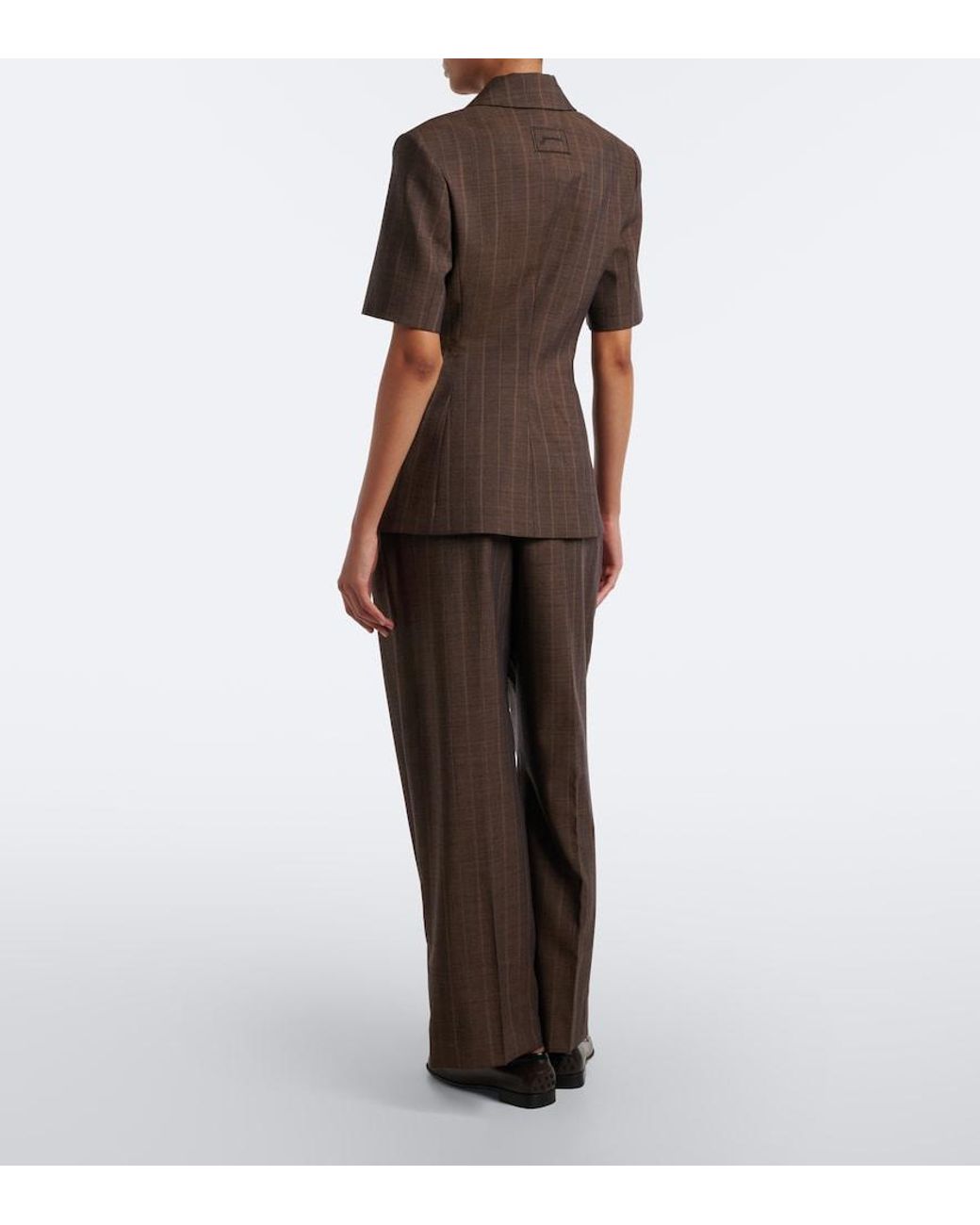 Ganni Brown Striped Pleated Wool Wide-Leg Pants