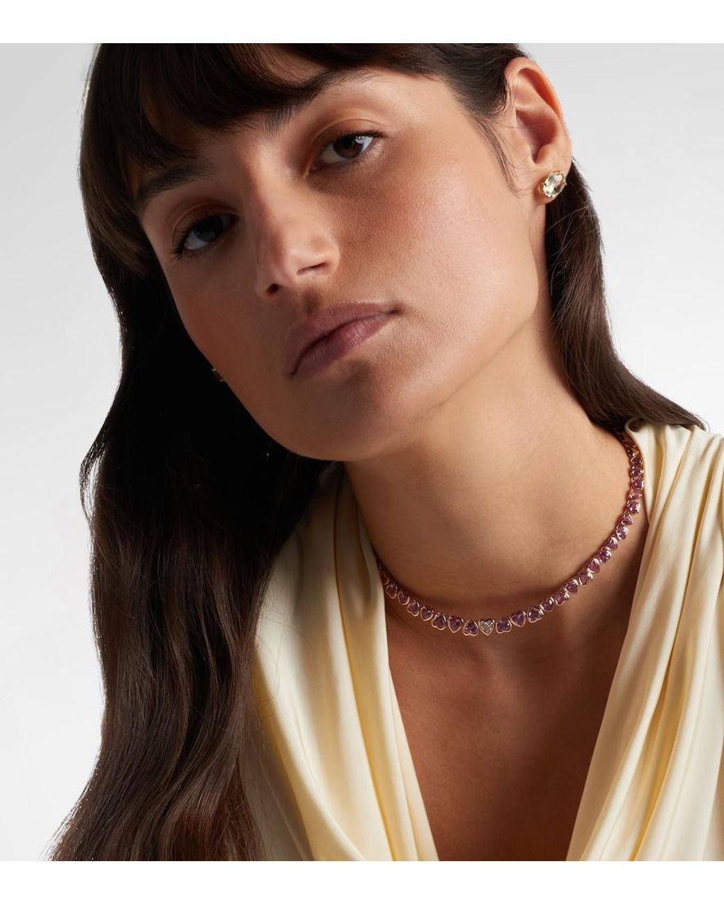 SHAY Metallic 18Kt Rose Tennis Necklace With Sapphires And Diamond