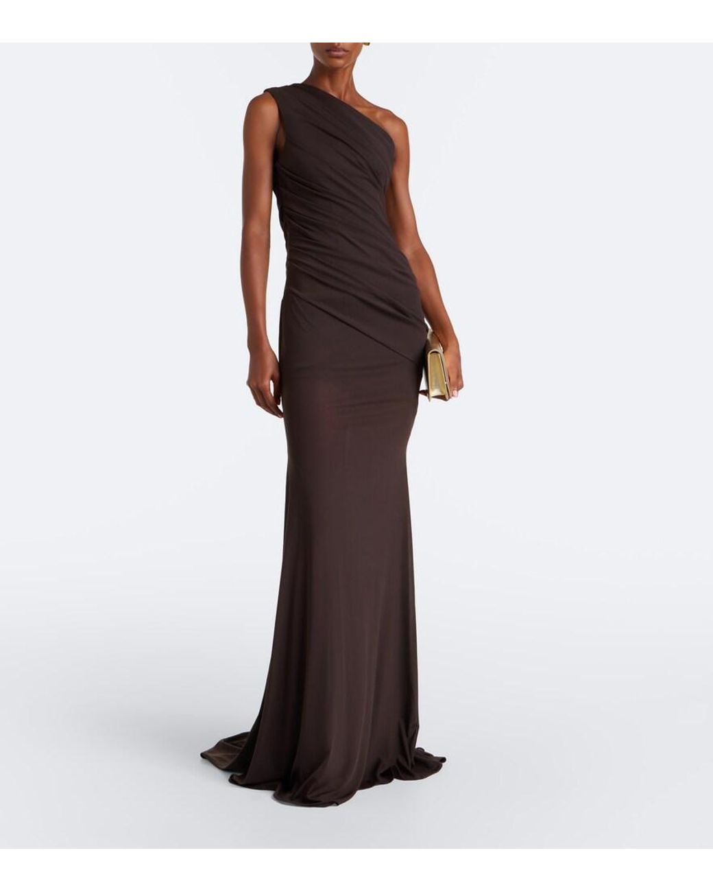 Alex Perry Brown One-Shoulder Mesh Gown