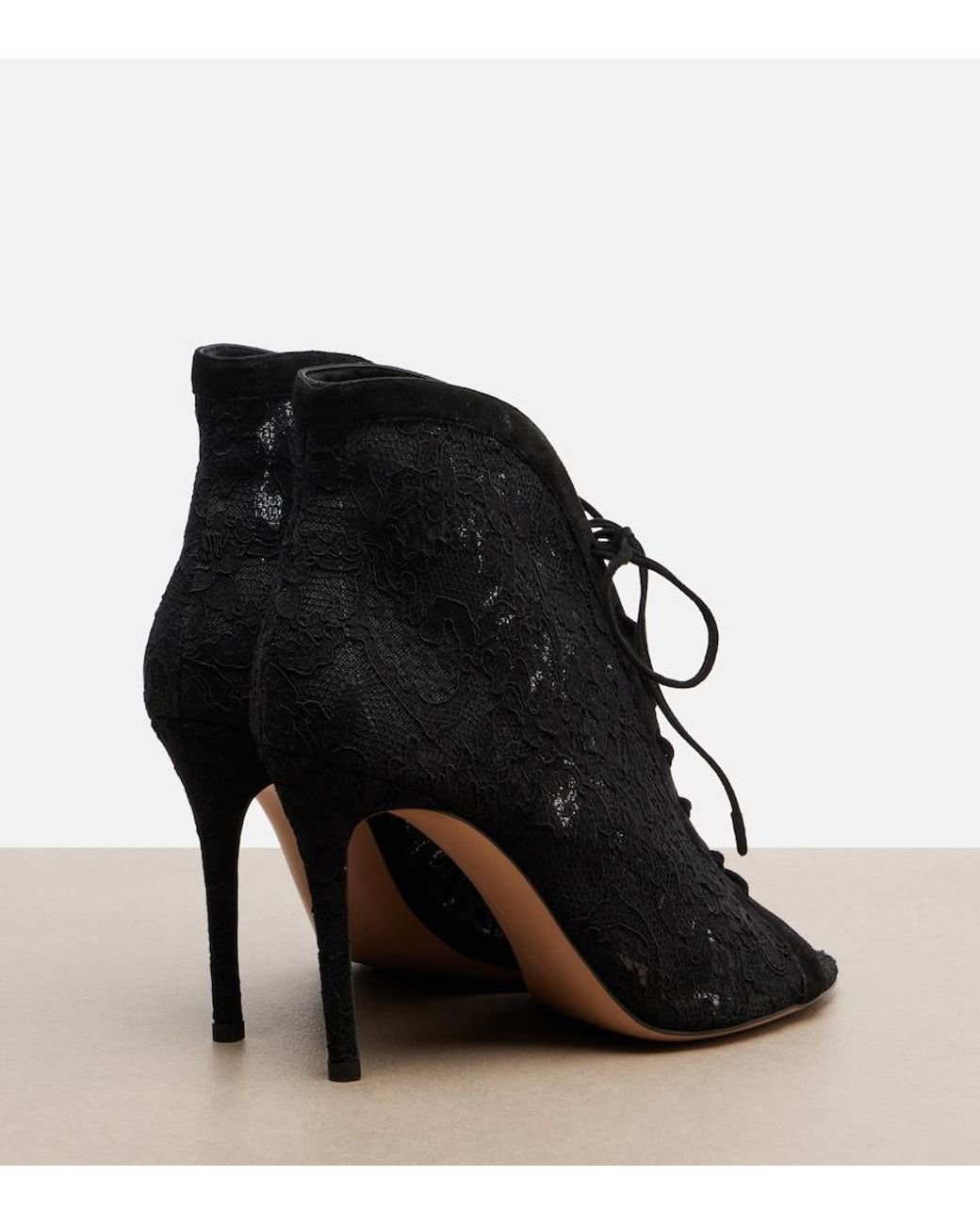 Gianvito Rossi Black Suede-Trimmed Lace Pumps