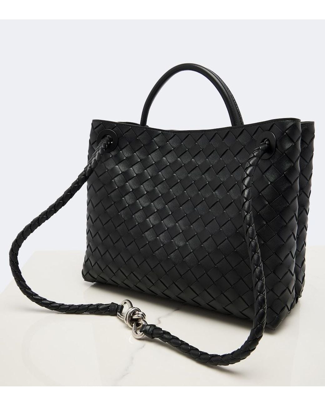 Bottega Veneta Black Andiamo Intrecciato Large Leather Top-Handle Bag