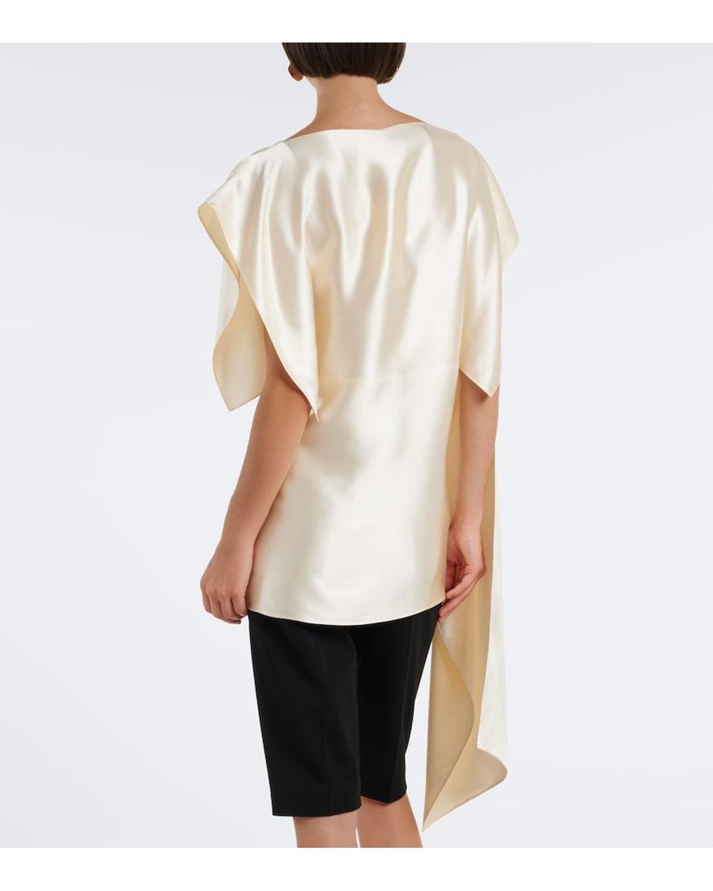 Magda Butrym Natural Asymmetric Draped Silk Satin Top