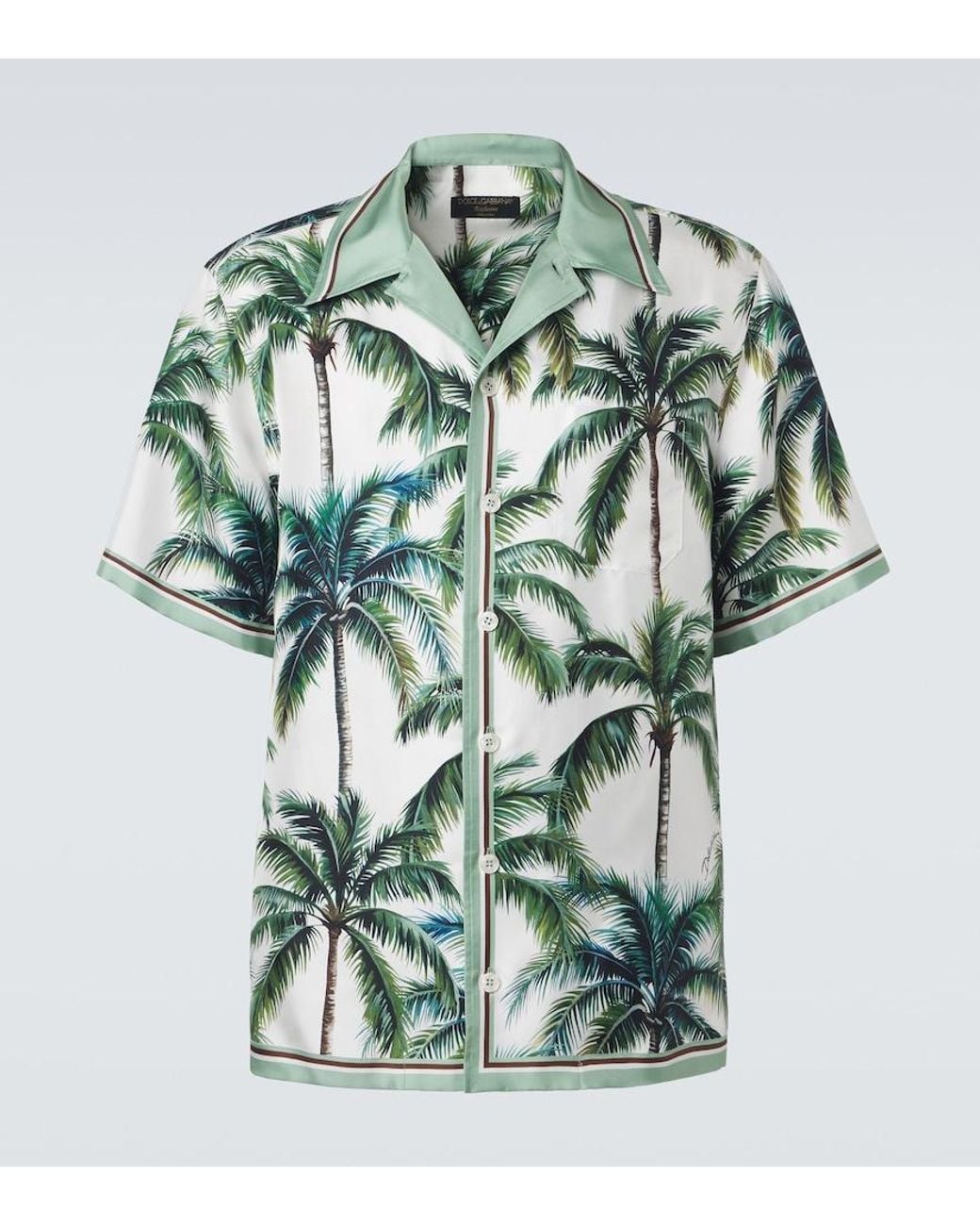 Dolce & Gabbana Green Printed Silk Twill Shirt for men