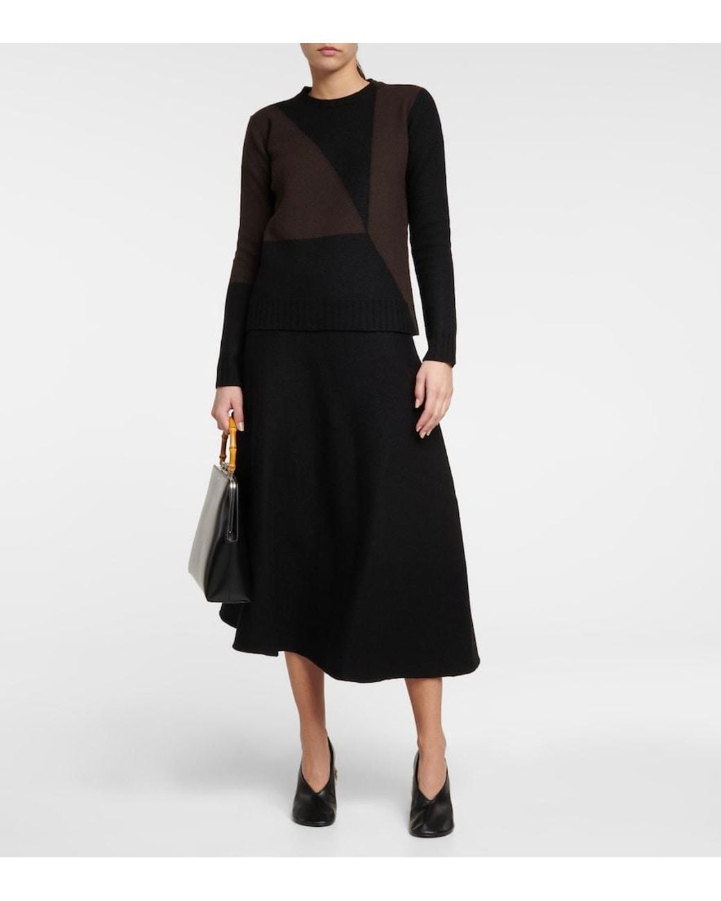 Jil Sander Black Virgin Wool Midi Skirt