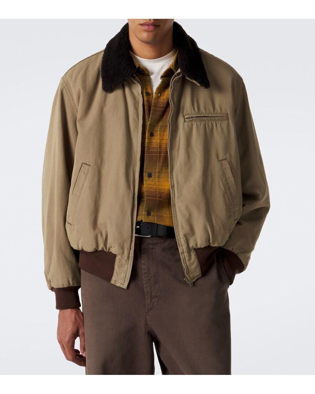 A.PRESSE Brown Teddy-Trimmed Cotton And Wool Blouson Jacket for men