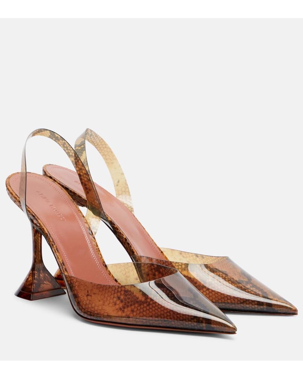 AMINA MUADDI Brown Holli Snake-Print Pvc Slingback Pumps