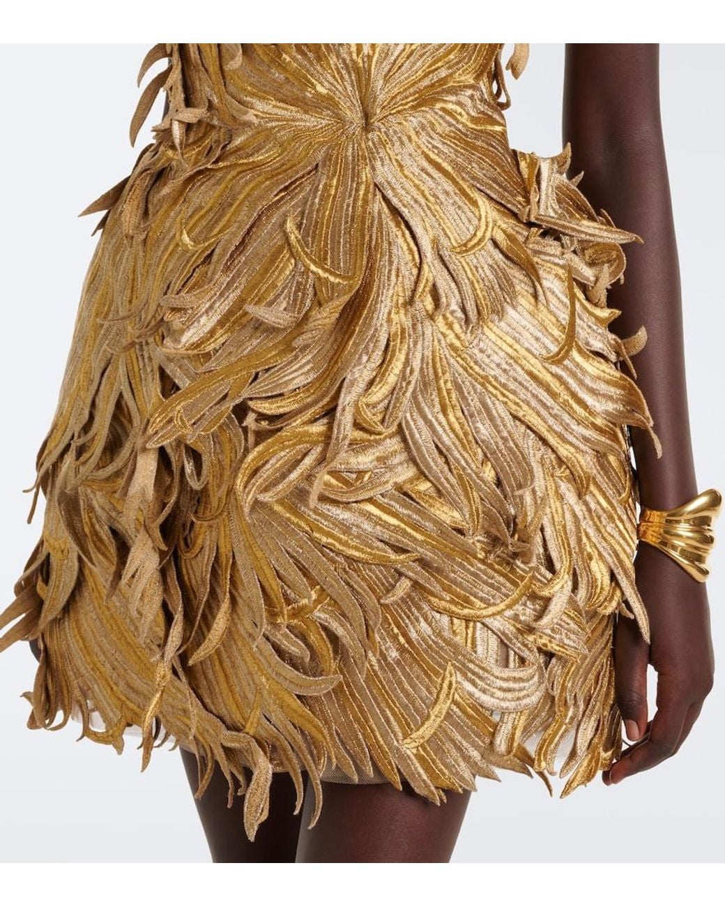 Oscar de la Renta Metallic Floral Applique Bustier Dress