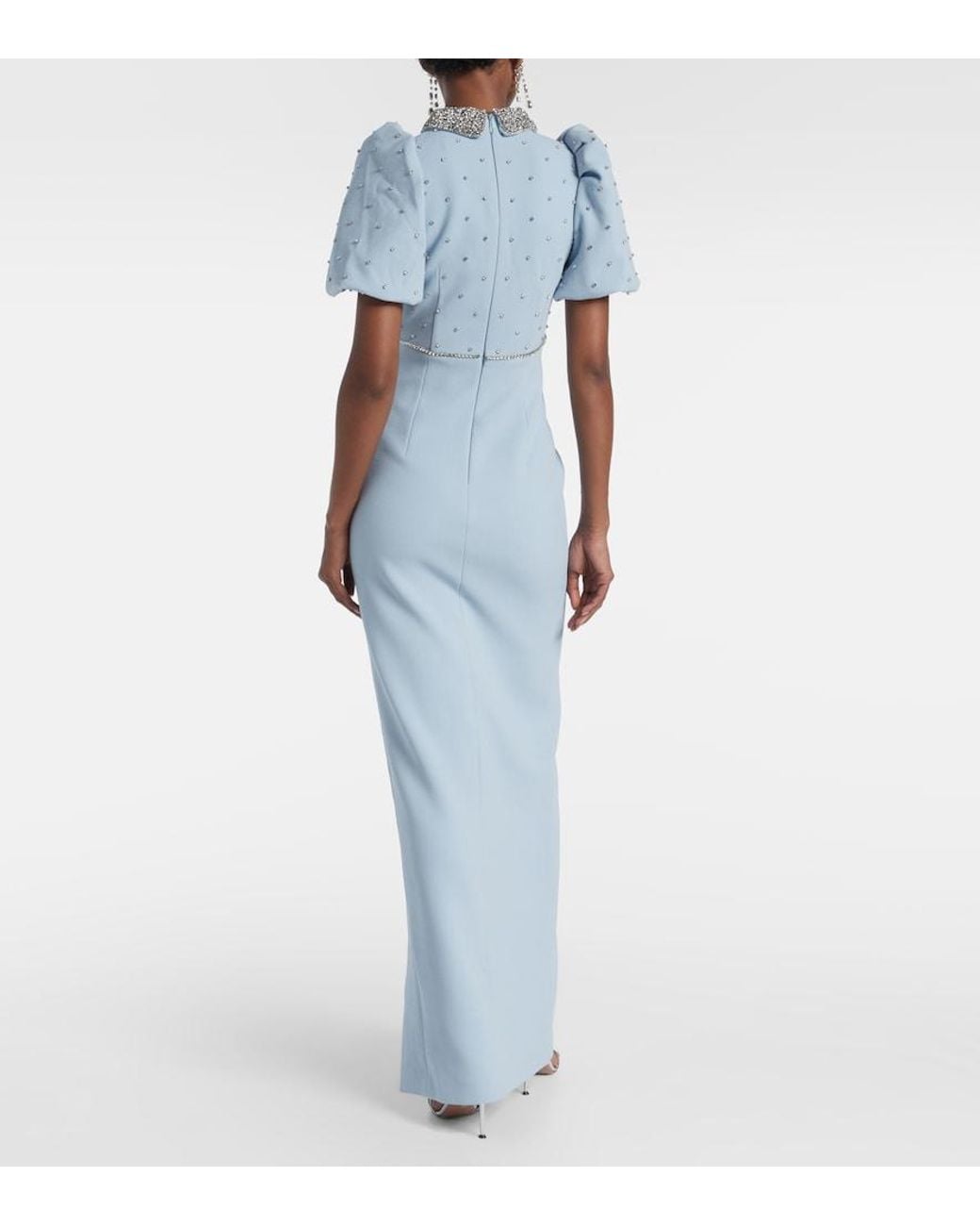 Rebecca Vallance Blue Amery Embellished Puff-Sleeve Gown