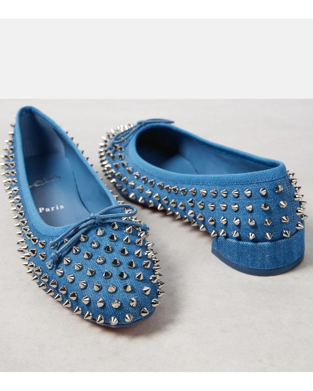Christian Louboutin Blue Sweetie Jane Spikes Denim Flat