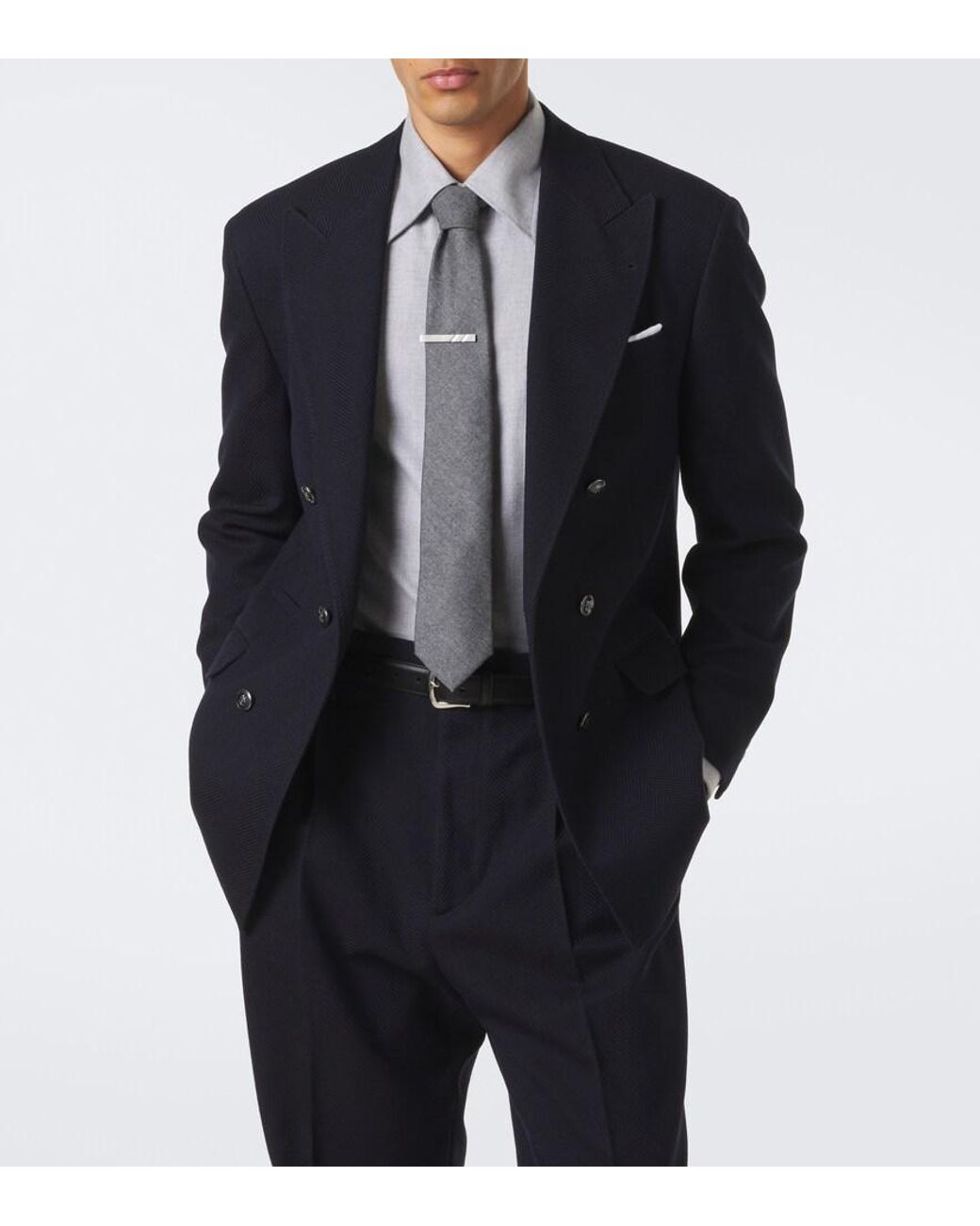 Brunello Cucinelli Blue Herringbone Wool And Cotton Blazer for men