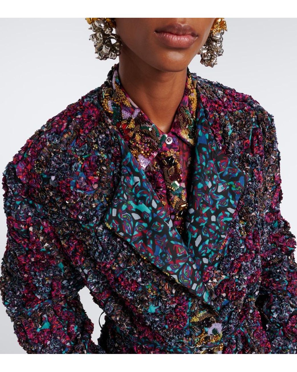 Dries Van Noten Blue Embellished Embroidered Coat