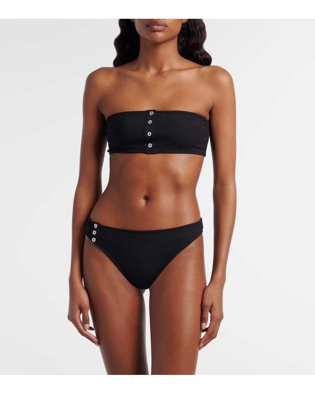 Totême Black Ribbed-Knit Bandeau Bikini Top
