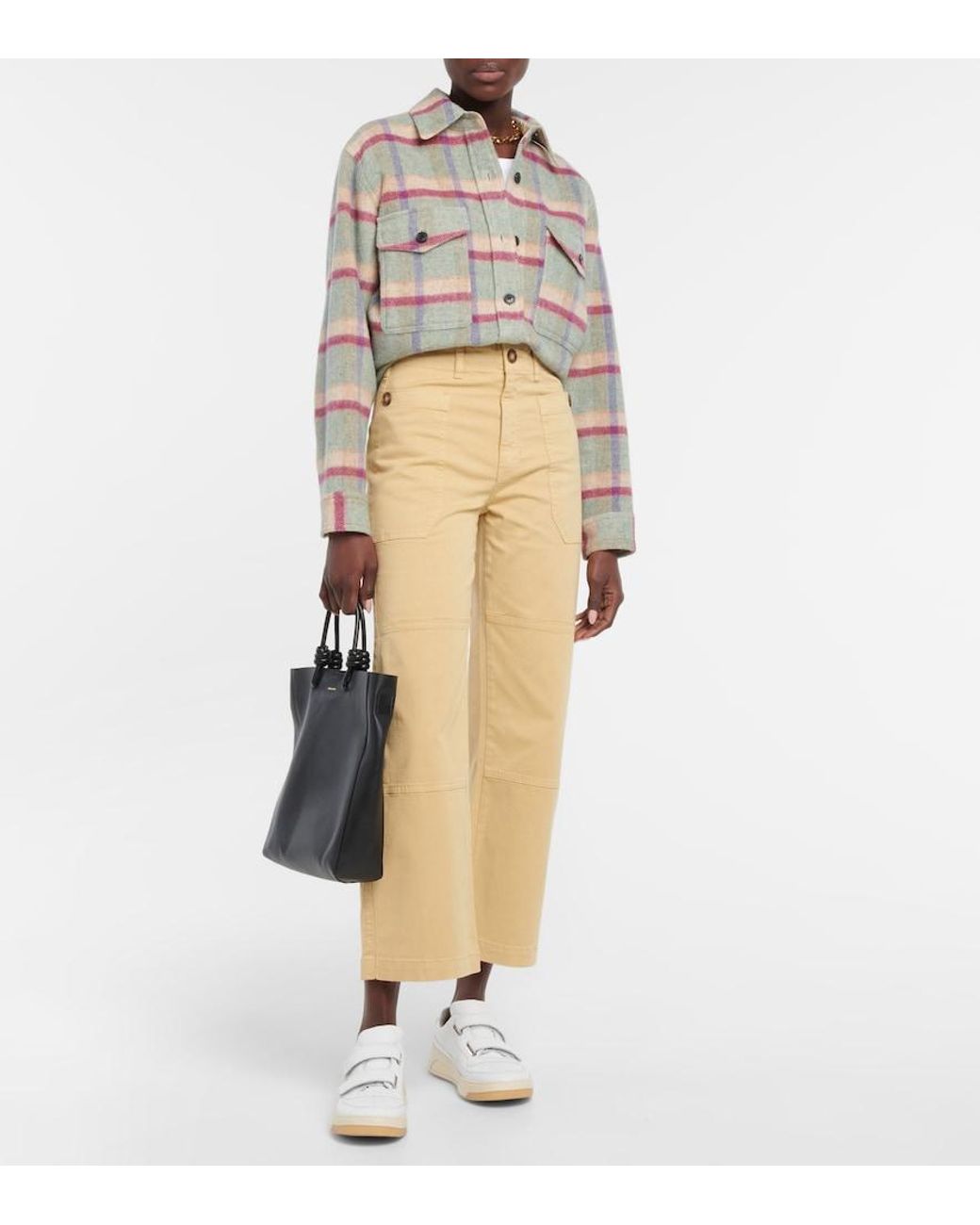 FRAME Natural High-Rise Cropped Cargo Pants