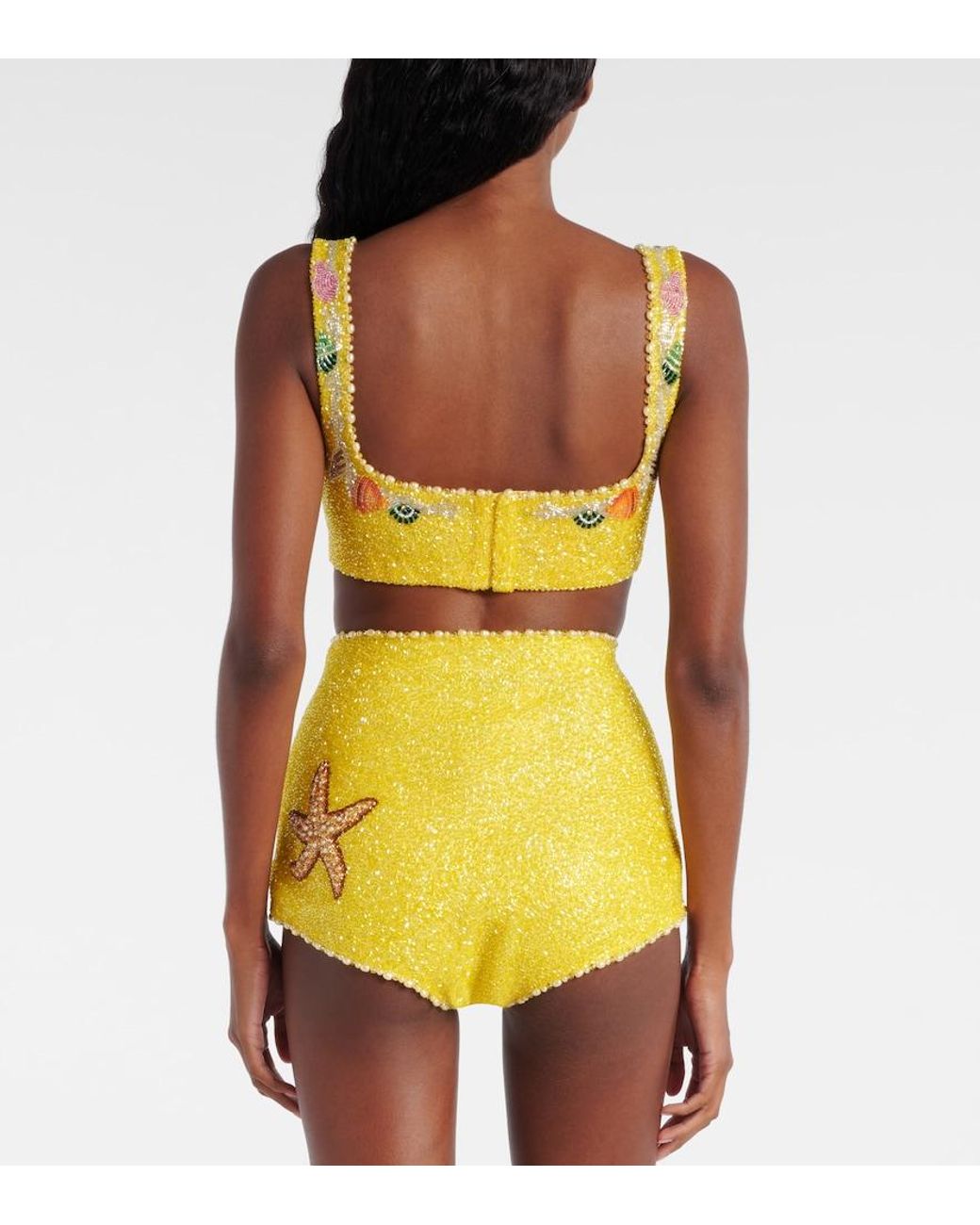 Clio Peppiatt Yellow Marina Embellished Crop Top