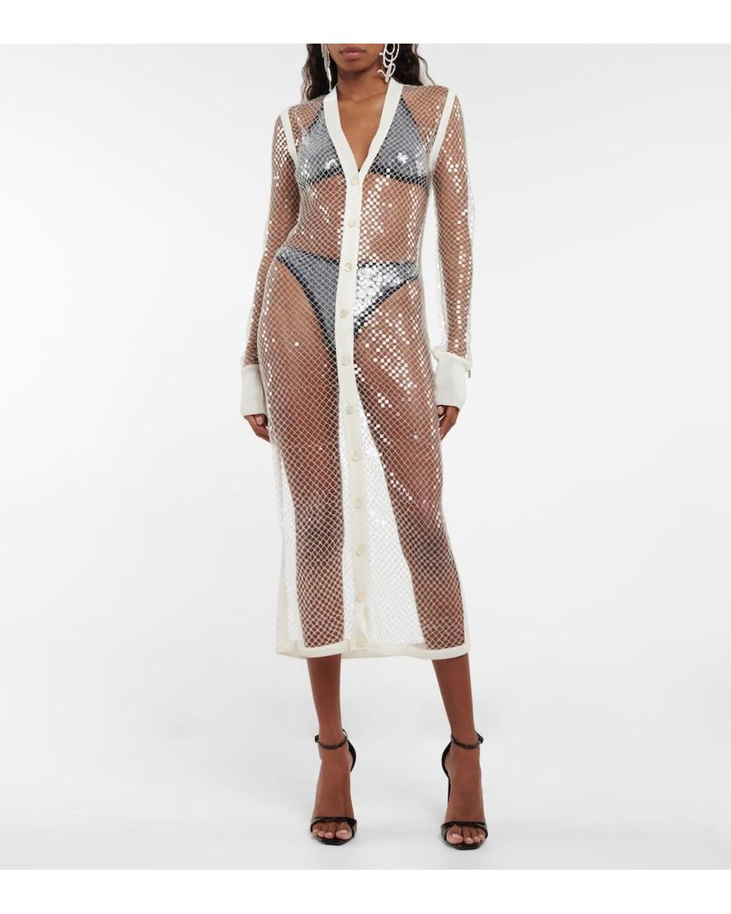 Jean Paul Gaultier White Sequined Net Midi Dress