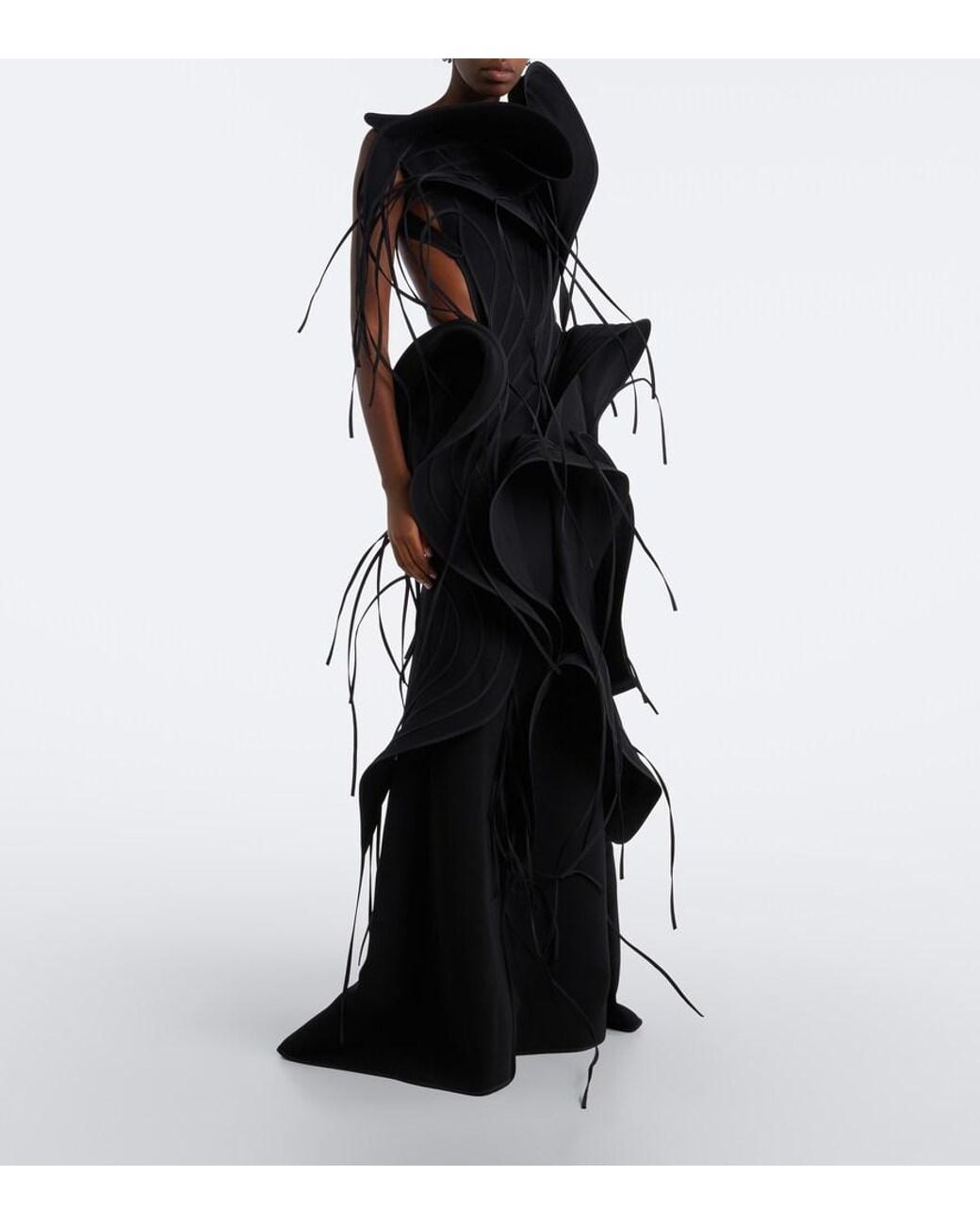 Maticevski Black Furiosa Fringed Applique Gown