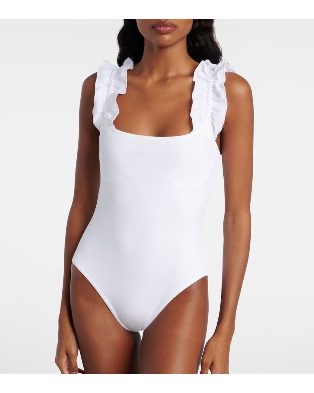 Karla Colletto White Evie Ruffled Swimsuit