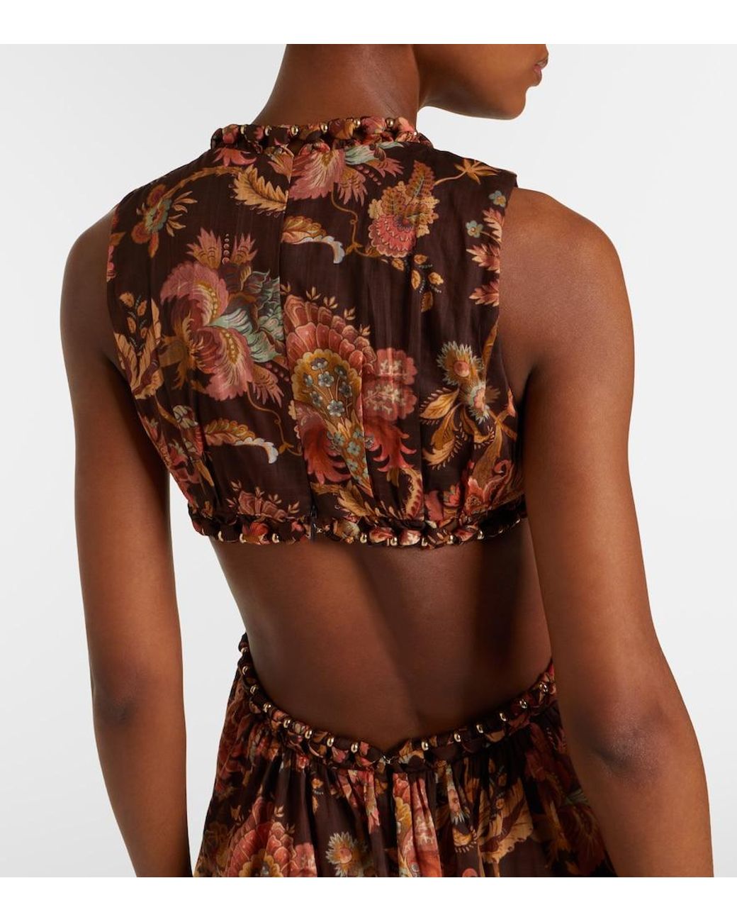 Zimmermann Brown Aster Cutout Floral Cotton Midi Dress