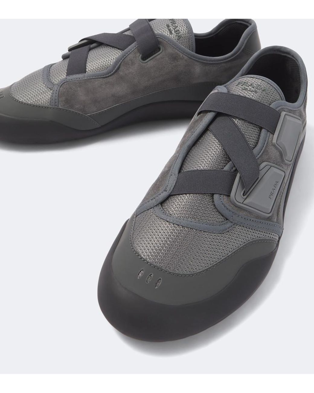 Prada Gray Speedrock Suede-Trimmed Sneakers for men