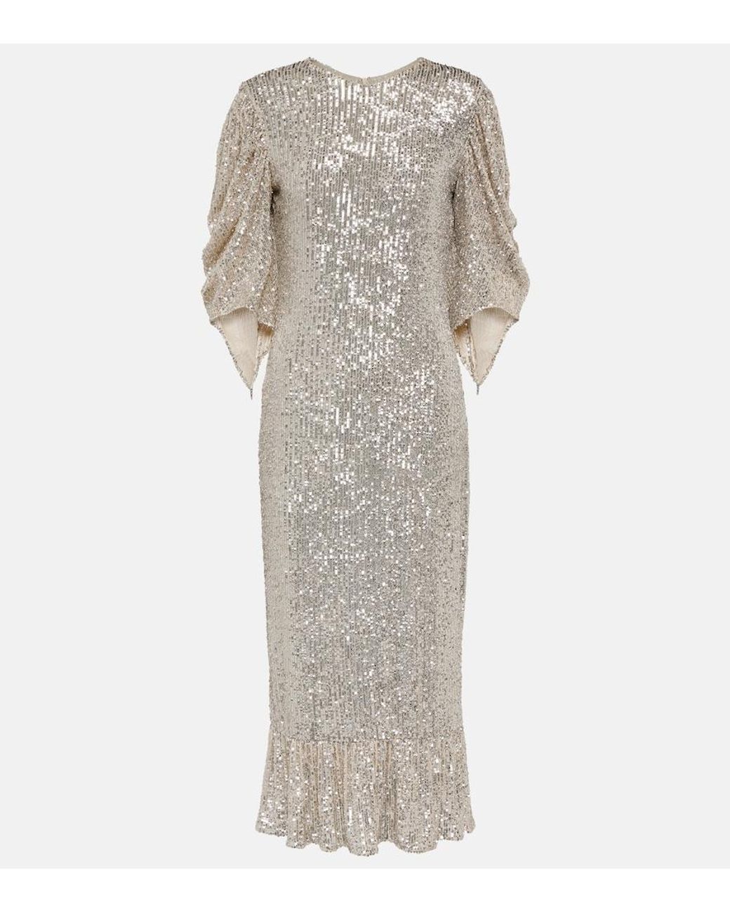 Roberta Einer Gray Drama Sequined Midi Dress