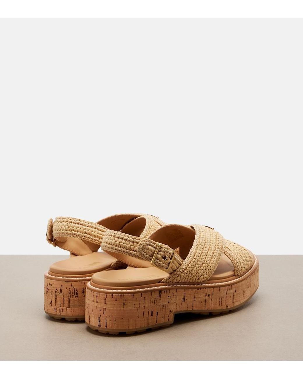 Prada Brown Crochet Raffia-Effect Slingback Sandals