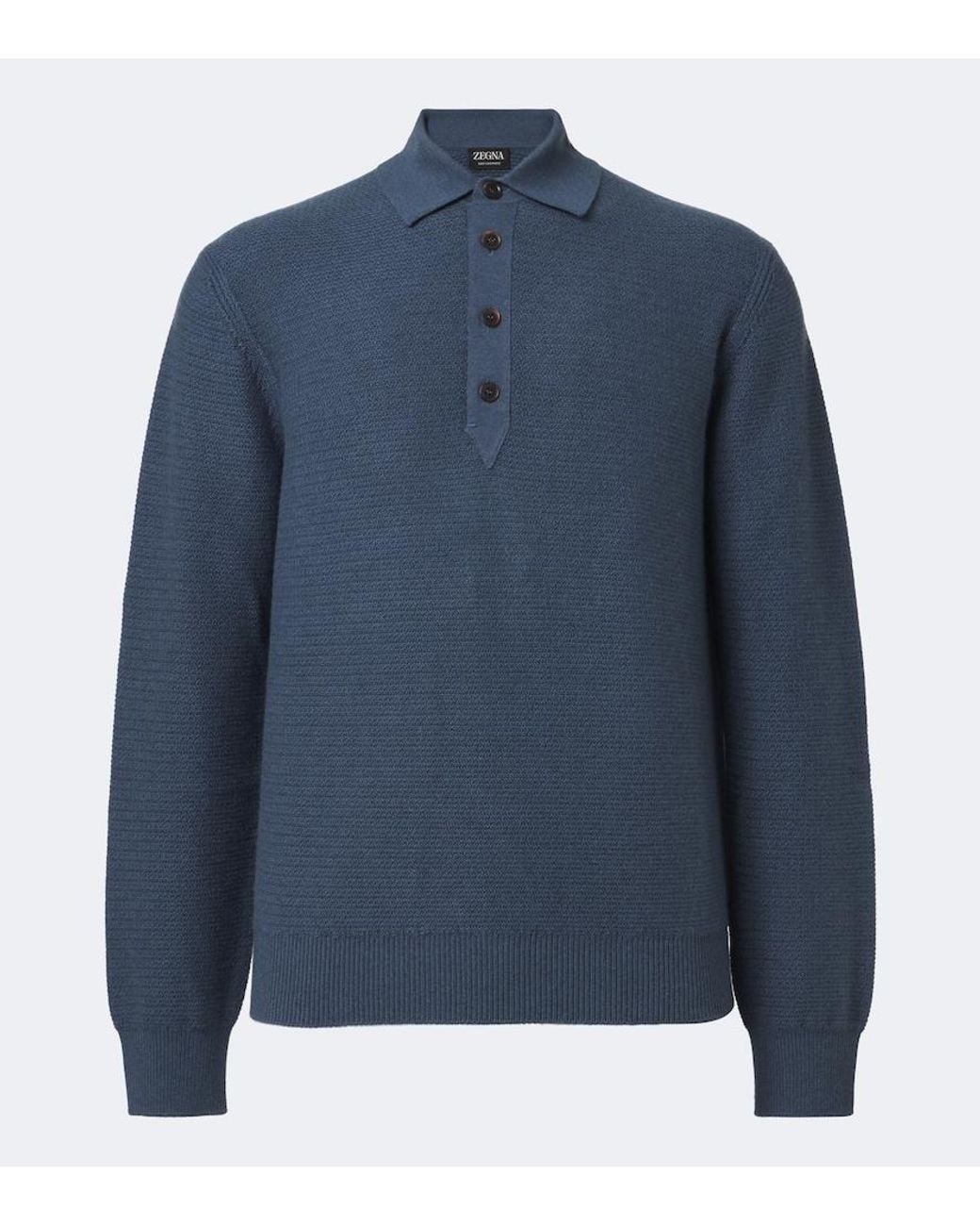Zegna Blue Cashmere Polo Sweater for men