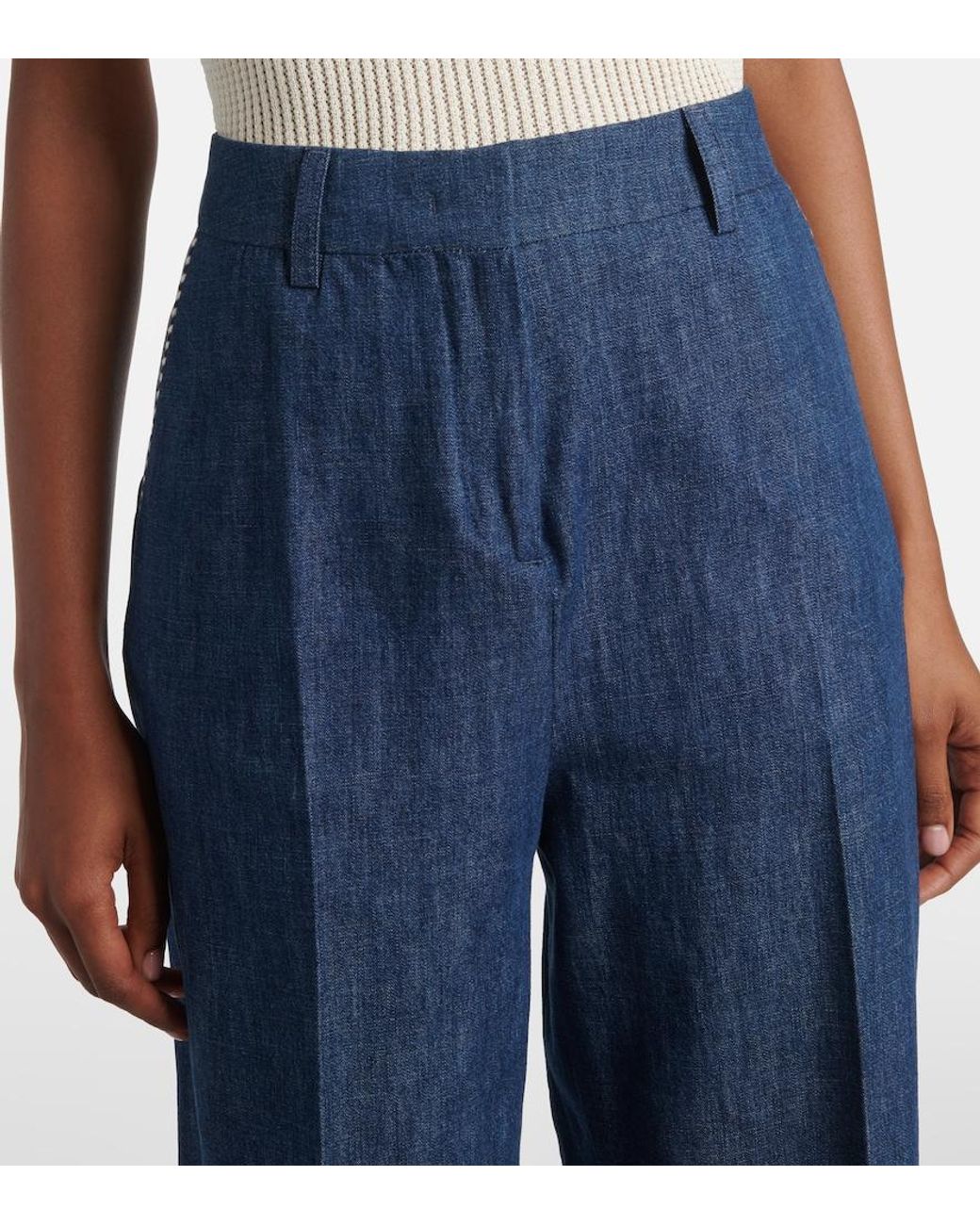 Valentino Garavani Blue Chambray Straight Pants