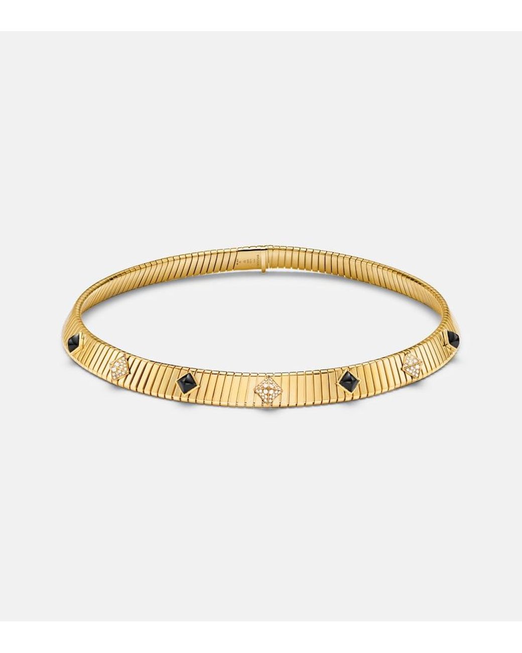 BVLGARI Metallic Tubogas 18Kt Necklace With Diamonds And Onyx