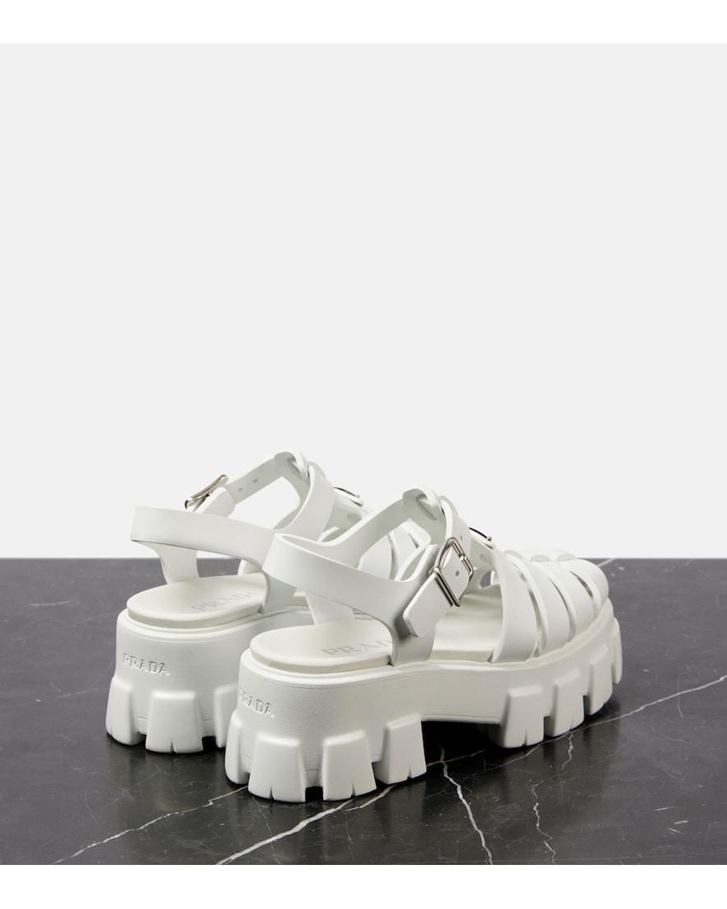 Prada White Rubber Platform Sandals 55