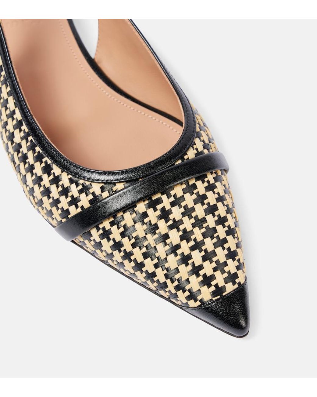Malone Souliers Metallic Jama Leather-Trimmed Raffia Ballet Flats