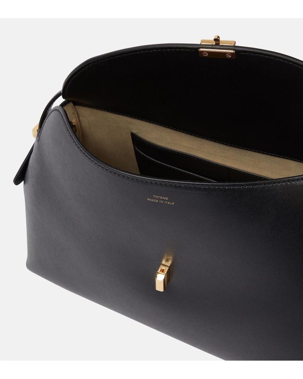 Totême Black T-Lock Medium Leather Tote Bag