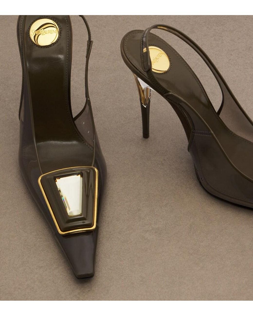 Saint Laurent Metallic Sibyl Embellished Tpu Slingback Pumps