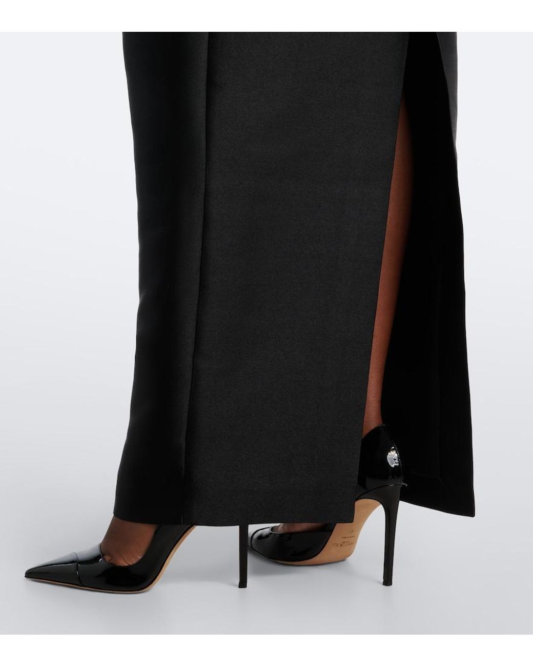Solace London Black Pieta Off-Shoulder Peplum Satin Gown