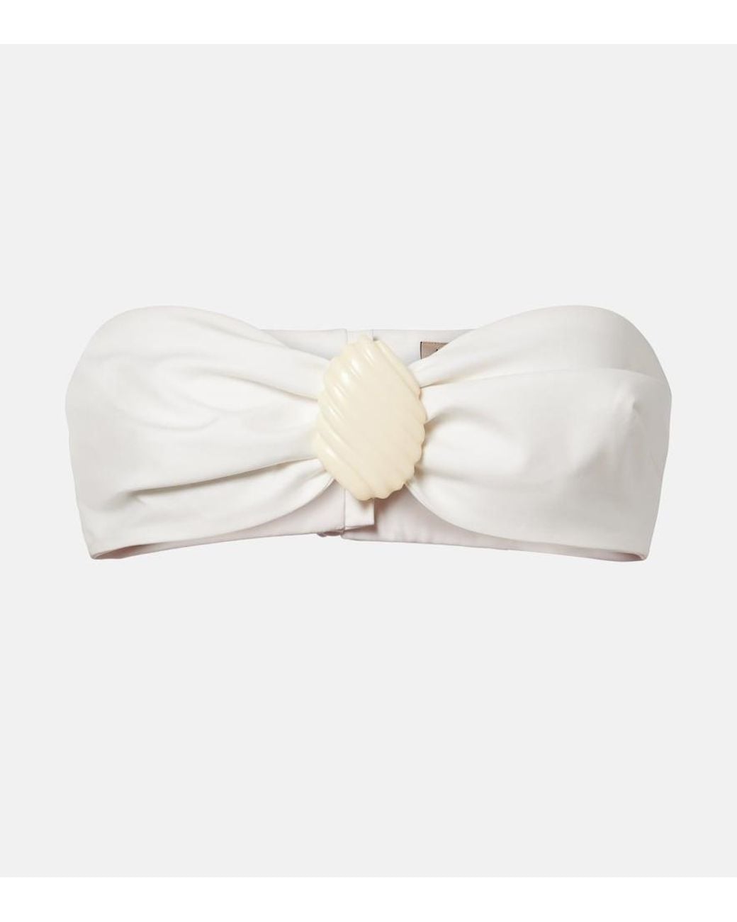 Adriana Degreas Natural Embellished Cotton-Blend Bandeau Top