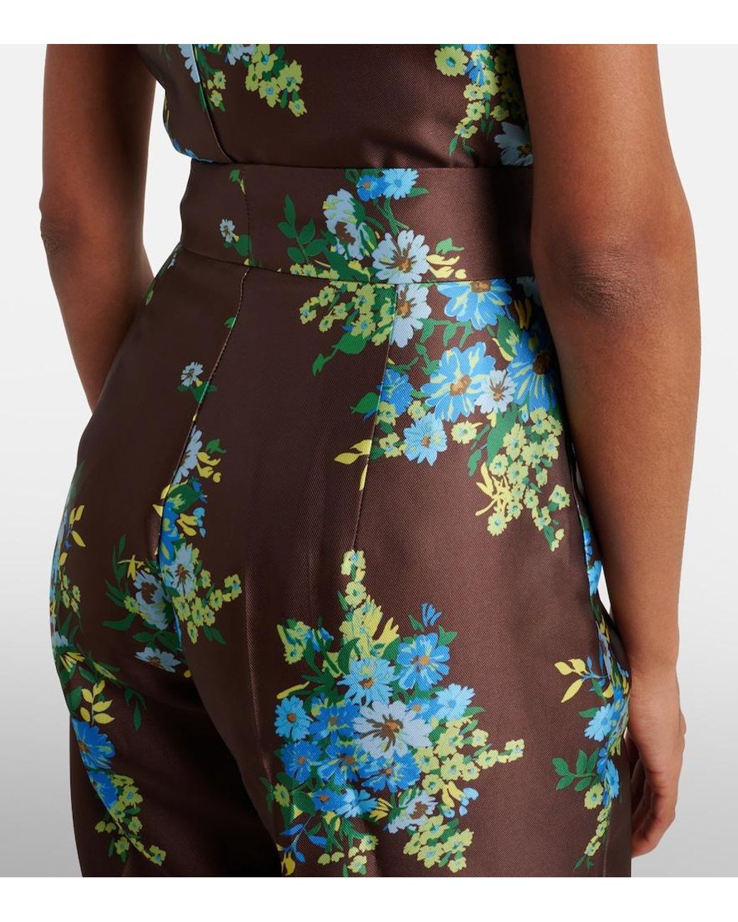 ALÉMAIS Green Floral Cropped Satin Flared Pants