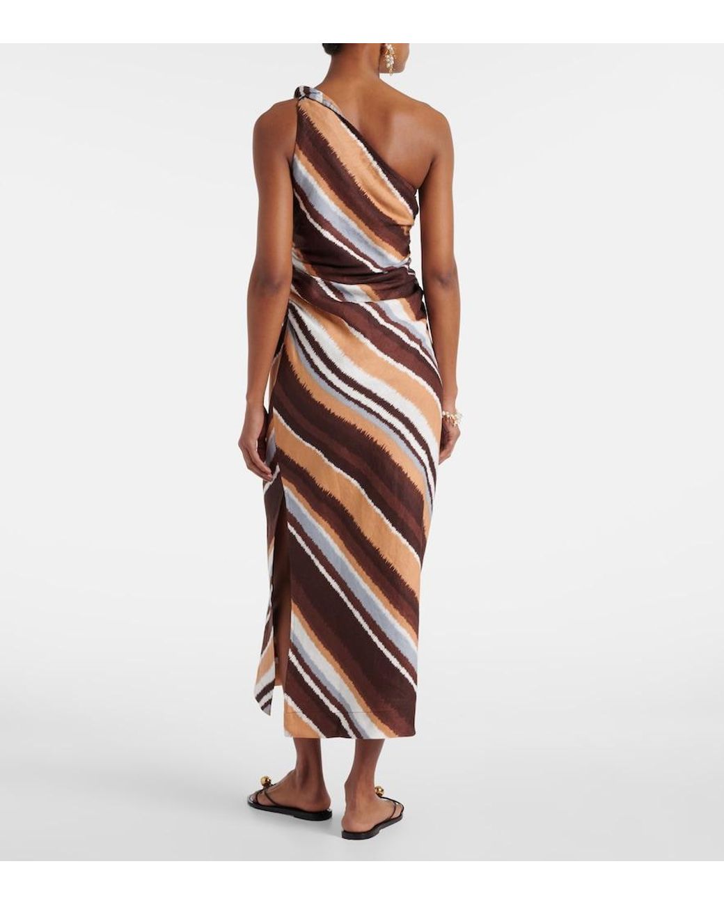 Faithfull The Brand Orange Marga Striped One-Shoulder Linen Maxi Dress