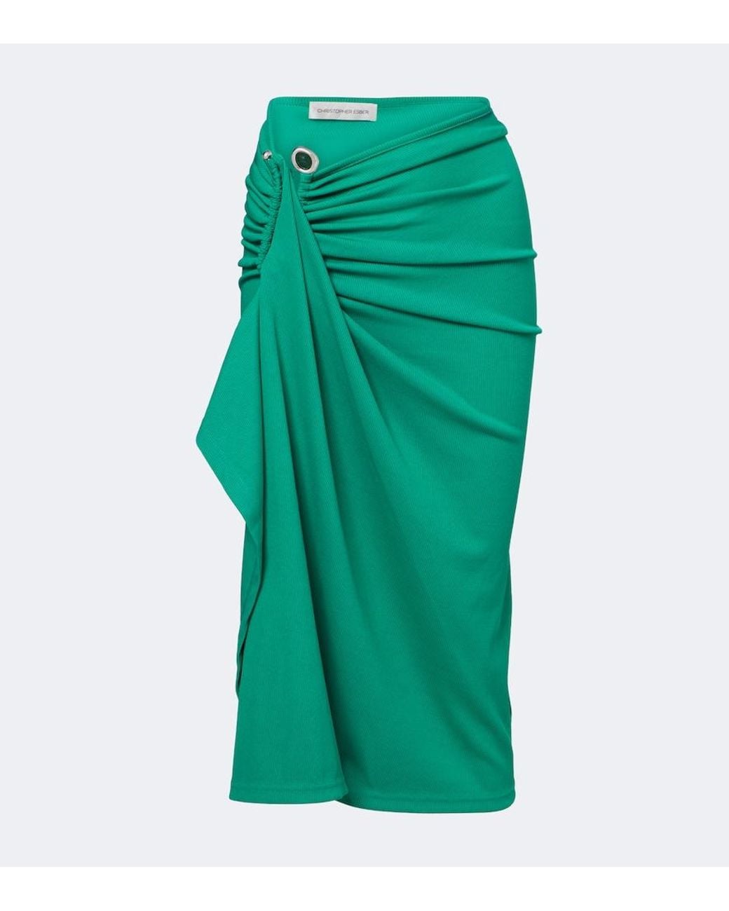 Christopher Esber Green Crystal Pendant Jersey Midi Skirt